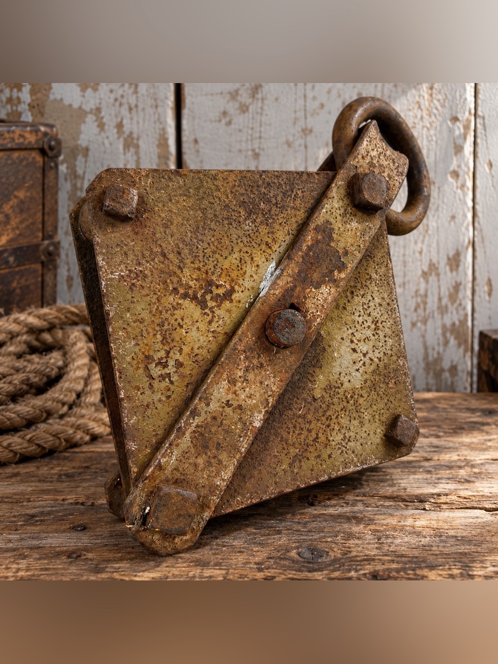 Vintage Heavy Duty Metal Single Sheave 13” Pulley Block Industrial Salvage Decor